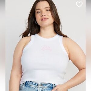 Old Navy Women’s Tank Top 2X Retro Pink Logo Round Neck Rib Knit Athleisure